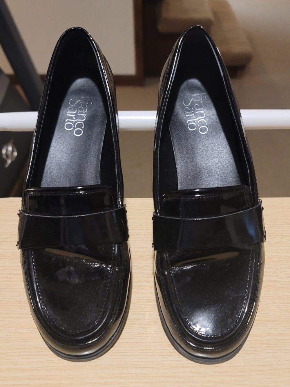 Franco Sarto Black Leather Penny Loafers - Lug Sole - Size 7.5M